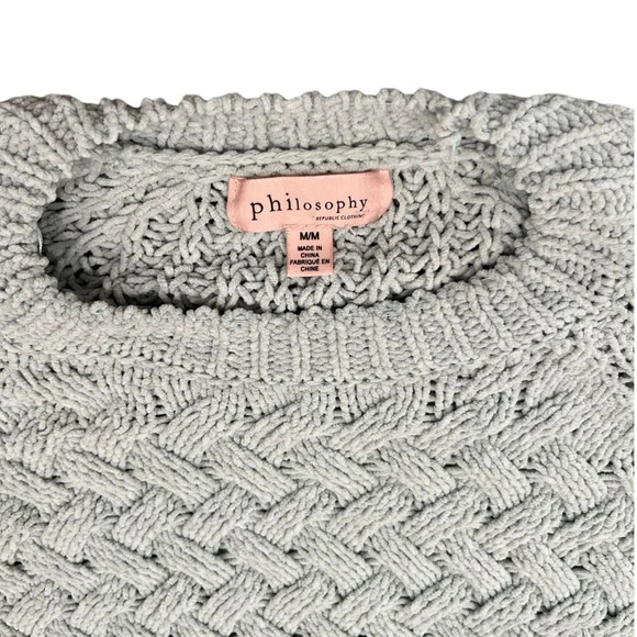 Philosophy Herringbone  Chunky Knit Green/Blue Cozy Sweater Size Medium - Picture 4 of 6